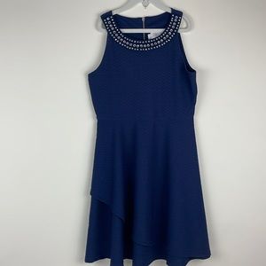 Lavender girls navy blue dress with rhinestone accents size 14
